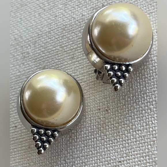 Jewelry - Vintage Pearl Clip-On Earrings – Silver Tone Statement Jewelry
